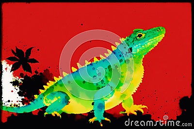 A colorful painting of a lizard on abstract watercolor background. Watercolor painting of the chameleon. Generative AI Stock Photo