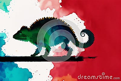 A colorful painting of a lizard on abstract watercolor background. Watercolor painting of the chameleon. Generative AI Stock Photo