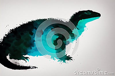 A colorful painting of a lizard on abstract watercolor background. Watercolor painting of the chameleon. Generative AI Stock Photo