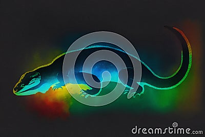 A colorful painting of a lizard on abstract watercolor background. Watercolor painting of the chameleon. Generative AI Stock Photo