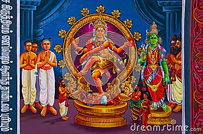 Colorful paintings on the ceiling of Nataraja Temple, Chidambaram, Tamil Nadu, India. Editorial Stock Photo