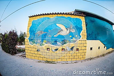 Colorful paintings painted on the wall at Be Island, Ly Son Editorial Stock Photo