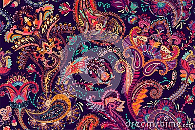 Colorful Paisley pattern for textile, cover, wrapping paper, web. Ethnic vector wallpaper with decorative elements Vector Illustration