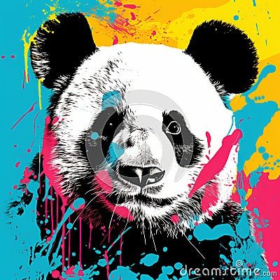 Colorful Panda Illustration In Pop Art Style Cartoon Illustration