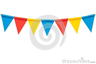 Colorful paper bunting party flags isolated on white Stock Photo