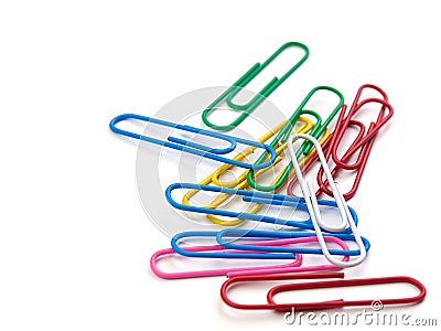 Colorful paper clip on white background. Stock Photo