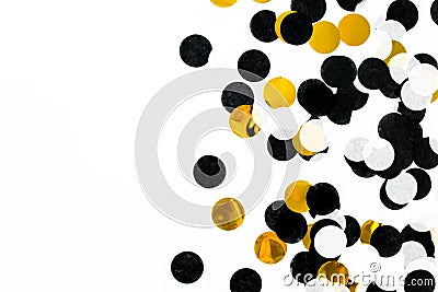 Colorful paper confetti on white background. Celebration concept. Flat lay. Top view. Stock Photo