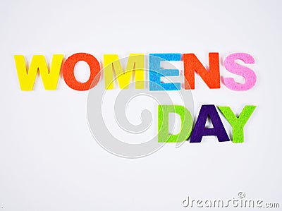 Colorful paper English alphabet of Women`s day isolated on white background ,happy woman Stock Photo