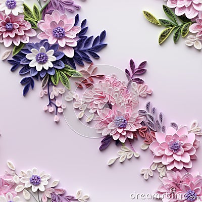 Colorful Paper Flowers In Pink And Purple On White Background Stock Photo