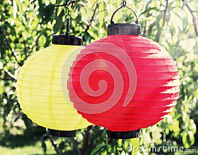 Colorful paper lantern lamps Stock Photo