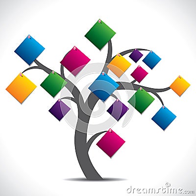 Colorful paper note tree Vector Illustration