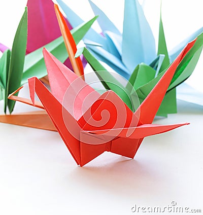 Colorful paper origami birds Stock Photo