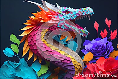 Colorful paper origami craft made dragon Stock Photo