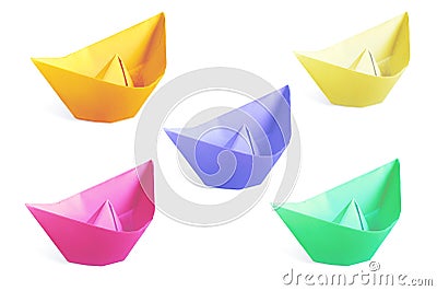 Colorful paper ships isolated on a white Stock Photo