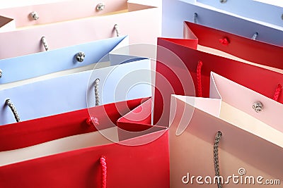 Colorful paper shopping bags as background Stock Photo