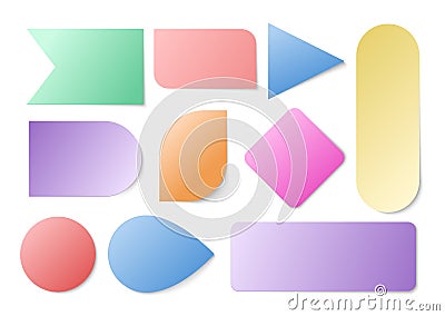 Colorful paper stickers. Reminder sticky notes, message text pages. Isolated blank planning vector template Vector Illustration