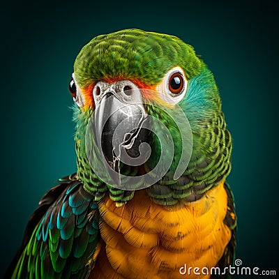 Vibrant Parrot Head Shot On Blue Background - Unique Studio Photography Stock Photo
