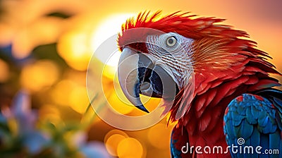 Colorful Parrot in the Golden Sunset Stock Photo