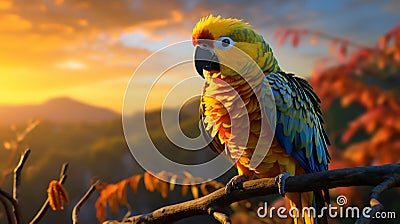 Colorful Parrot in the Golden Sunset Stock Photo