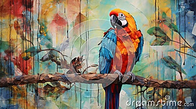 Colorful Parrot: A Mysterious Jungle Sculptural Painting Cartoon Illustration