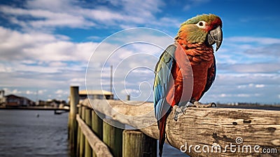 Colorful Parrot On Wooden Deck: A Captivating Photo Stock Photo