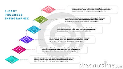 6-Part Timeline and process Infographic for business, corporate and educational use Vector Illustration