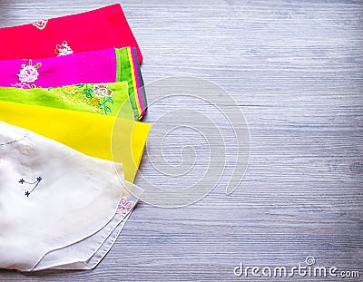 Colorful part of korean dress on wood background Stock Photo