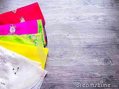 Colorful part of korean dress on wood background Stock Photo