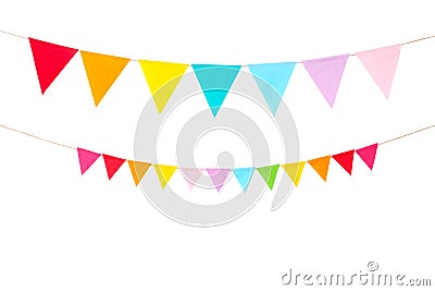 Colorful party flags isolated on white background, birthday, ann Stock Photo