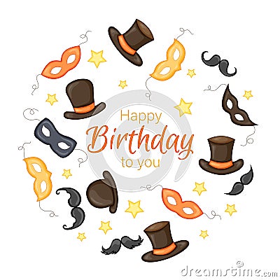 Colorful Party set of items on a white background. Celebration Event Happy Birthday. Multicolored. Vector Stock Photo