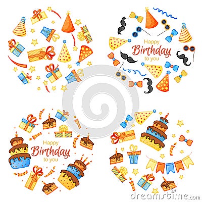 Colorful Party set of items on a white background. Celebration Event Happy Birthday. Multicolored. Vector Stock Photo