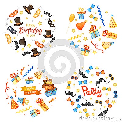 Colorful Party set of items on a white background. Celebration Event Happy Birthday. Multicolored. Vector Stock Photo