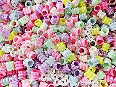 Colorful pasta shape plastic beads for sale in the accessories shop. Stock Photo