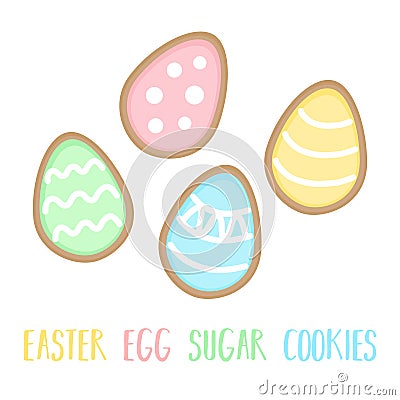 Colorful pastel easter egg sugar cookies Vector Illustration