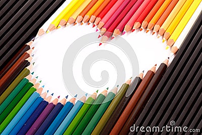 Colorful pastel pencil arrange in heart shape Stock Photo