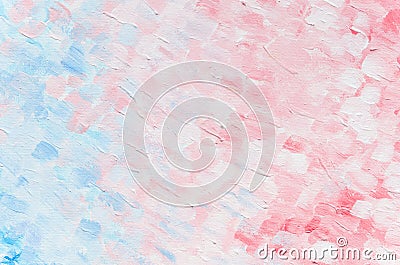 Colorful pastel pink and light blue brushstrokes in oil on canvas. top view background texture for art flyer Stock Photo