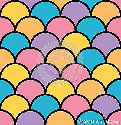 Colorful pastel scale seamless pattern black outline Vector Illustration
