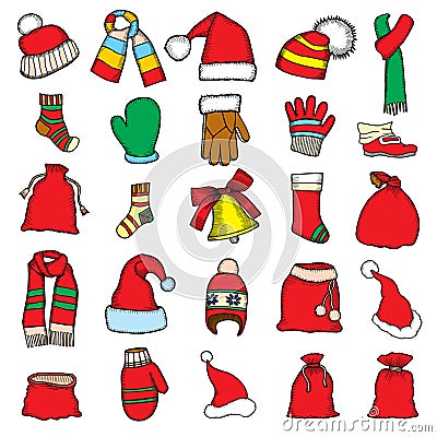 Colorful patch badges of different Merry Christmas Vector Illustration