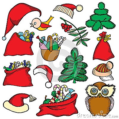 Colorful patch badges of different Merry Christmas Vector Illustration