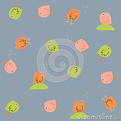 Colorful pattern with birds. Seamless. Hand drawn. Vector Illustration