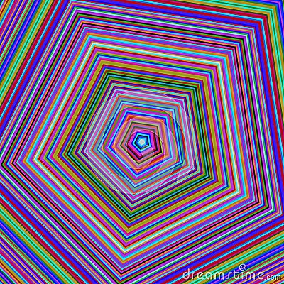 colorful pattern of many concentric pentagons with lines radiating outward creating a mesmerizing visual effect Stock Photo