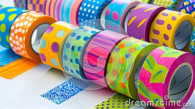 Colorful Patterned Adhesive Tape for School Crafts Stock Photo