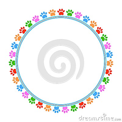 Colorful paws animal round frame vector image Vector Illustration