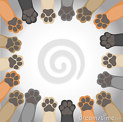 Colorful paws of a dog forming a circle Vector Illustration