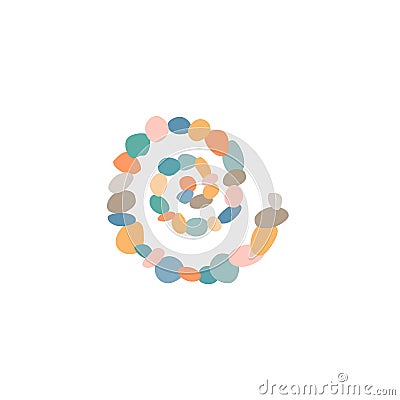 Colorful pebbles arranged in a spiral on white background for logo and marine design. Vector illustration Vector Illustration