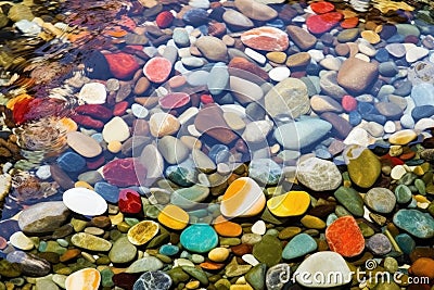 colorful pebbles beneath clear stream water Stock Photo
