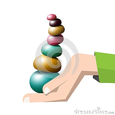 Colorful Pebbles Pile in Human Hand Vector Illustration