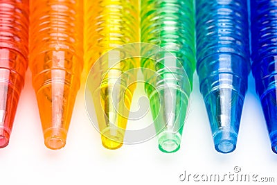Colorful pen tips up close. Isolated on white. Stock Photo