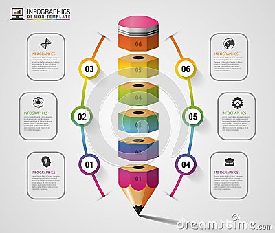 Colorful pencil Infographics step option. Modern design template. Vector illustration Vector Illustration