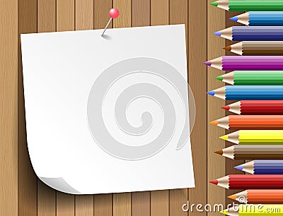 Colorful pencil with paper note on wooden background Stock Photo